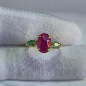 Anillo de rubí y esmeralda, anillo de oro con piedras preciosas, joyería para mujer