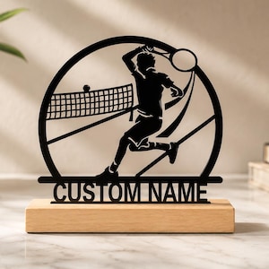Personalized Tennis Name Sign – Custom Tennis Player Metal Plaque with Wooden Base – Tennis Gift for Players, Coaches & Sports Lovers