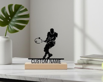 Decoración personalizada con silueta de tenista | Regalo de tenis personalizado para él | Decoración de escritorio para aficionados al deporte