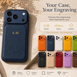Personalized Leather Phone Case – Custom Name Engraved iPhone Case | Luxury PU Leather Cover, Monogram Gift