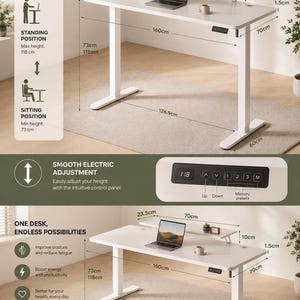 Electric Standing Desk for Home Office | Modern Adjustable Height Desk with Presets | Ergonomic Sit Stand Table for Work Productivity