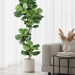 Tall Fiddle Leaf Fig Faux Tree | Realistic Ficus Lyrata Indoor Decor | Large Artificial Houseplant for Home