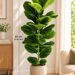 Tall Faux Fiddle Leaf Fig Tree | Potted Artificial Indoor Plant | Realistic Greenery Home DecorTall Faux Fiddle Leaf Fig Tree