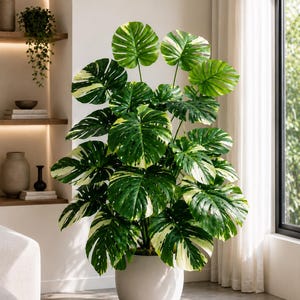 Variegated Monstera Plant, Large Artificial Monstera, Faux Tropical Plant, Fake Indoor Tree, Swiss Cheese Plant, Home Decor