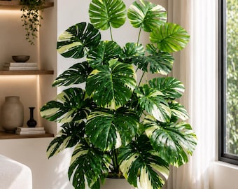 Variegated Monstera Plant, Large Artificial Monstera, Faux Tropical Plant, Fake Indoor Tree, Swiss Cheese Plant, Home Decor