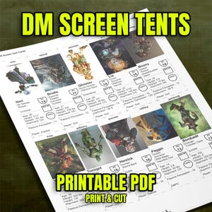 DM Screen Tents - DIY Fillable PDF - Fits 10 Characters to a Sheet