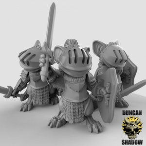 Mousle (Mousling) Knights w Swords & Shields - 3D Printed Duncan Shadow Louca Miniatures