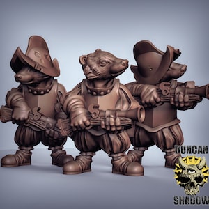 Badger Folk w Ranged Blunderbuss Weapons - 3D Printed Duncan Shadow Louca Miniatures