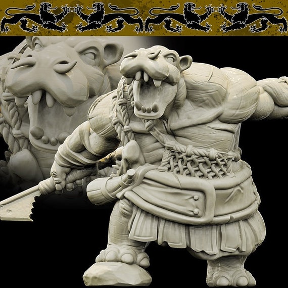 Giff Hippo Folk Bard Miniature Hippopotamus DnD RPG Resin Mini Guitar (DH)  D&D Miniature