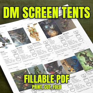 DM Screen Tents - DIY Fillable PDF - Fits 10 Characters to a Sheet