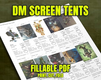 DM Screen Tents - DIY Fillable PDF - Fits 10 Characters to a Sheet