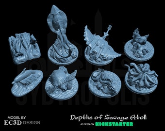Aquatic Animal Miniatures - Dolphin, Eel, Manta Ray, Hippocamp, Octopus, Sea Turtle, Giant Squid - 3D Printed Model by EC3D