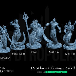 Merfolk Miniatures - Male, Female, and King Options - 3D Printed Model by EC3D