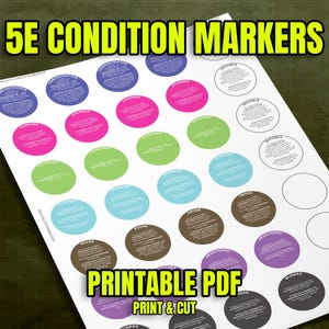 Printable Paper Battlemap 5E Condition Markers - Downloadable PDF