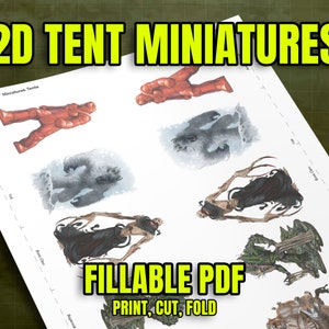 Miniaturas de barraca 2D - 2" tamanho "grande" - PDF preenchível DIY - cabe 5 minis por folha
