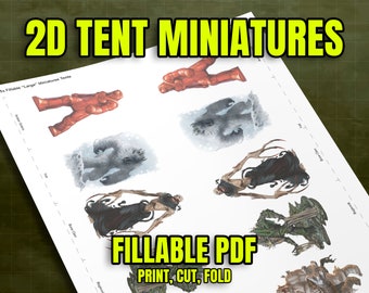 2D Tent Miniatures - 2" Size "Large" - DIY Fillable PDF - Fits 5 Minis a Sheet