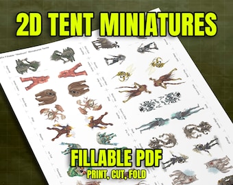 2D Tent Miniatures - 1" Size "Medium" - DIY Fillable PDF - Fits 20 Minis a Sheet