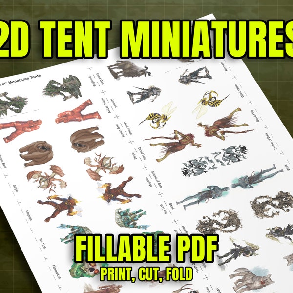 2D Tent Miniatures - 1" Size "Medium" - DIY Fillable PDF - Fits 20 Minis a Sheet