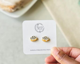 Cinnamon Roll Stud Earrings | Polymer Clay | Handmade Fall Bakery Jewelry