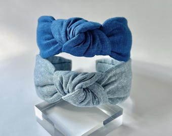 Denim Top Knot Headband | Linen Cotton Blue Jean Headband | Neutral Every Day Hair Accessory