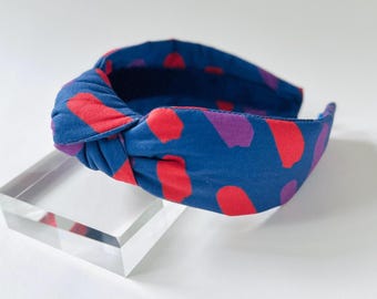 Abstract Brushstroke Top Knot Headband | Cotton Red Purple Summer Hair Accessory