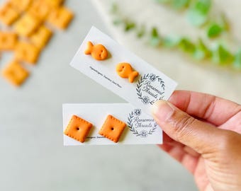 Cheese Cracker Stud Earrings | Handmade Polymer Clay | Whimsical Foodie Jewelry