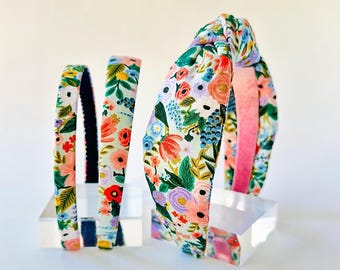 Rifle Paper Co Garden Party Headband | Mint Floral Cotton Top Knot, Slim Alice Band