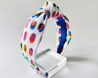 Rainbow Dots Top Knot Headband | Cotton Colorful Summer Headband | Dopamine Dressing Accessory |