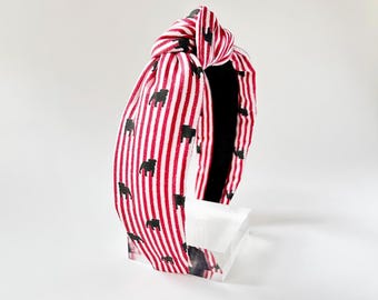 Dog Seersucker Headband | Black, Red, White Striped Top Knot | Gameday Fashion | Team Spirit Accessory