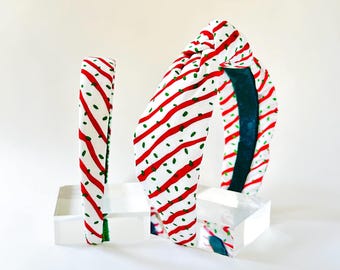 Christmas Cake Headband | Top Knot, Alice Band: Striped Holiday Fabric Headband