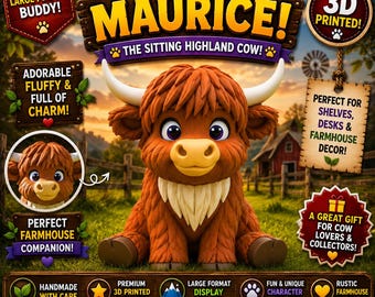 Maurice Sitting Highland Cow | Large Format 3D Printed Farmhouse Animal Decor