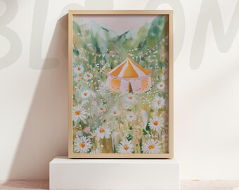 Daisy Meadow Circus Tent Wall Art Pastel Floral Landscape Cottage Home Decor
