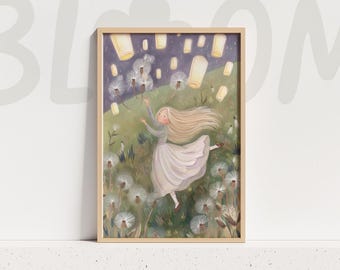 fairytale wall art storybook illustration dreamy girl bedroom decor pastel nursery print magical