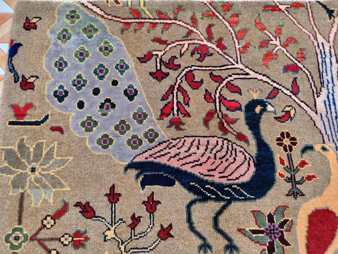 Vintage Afghan Handmade Rug Taribal Knotted Wool Rug Pictorial ...