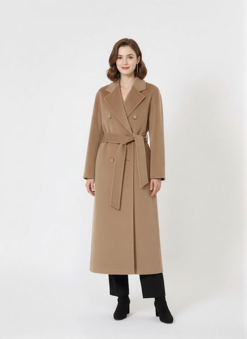 Luxurious Camel Cashmere Wool Blend Long Coat | Classic Double