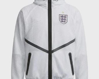 World Cup 2026 England White Jacket | England Football Hooded Jacket | Lightweight Mesh Sports Jacket