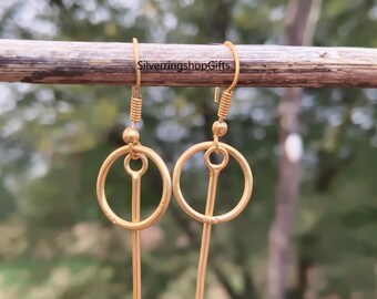 Gold Dangle Earrings | Minimalist Geometric Jewelry | Long Bar Drop Earrings | Christmas Gift