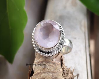 Handmade Rose Quartz Sterling Silver Ring – Boho Statement Jewelry