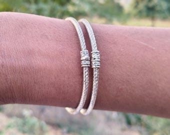 Handmade Oxidized Sterling Silver Twisted Bangle Set | Ethnic Kada
