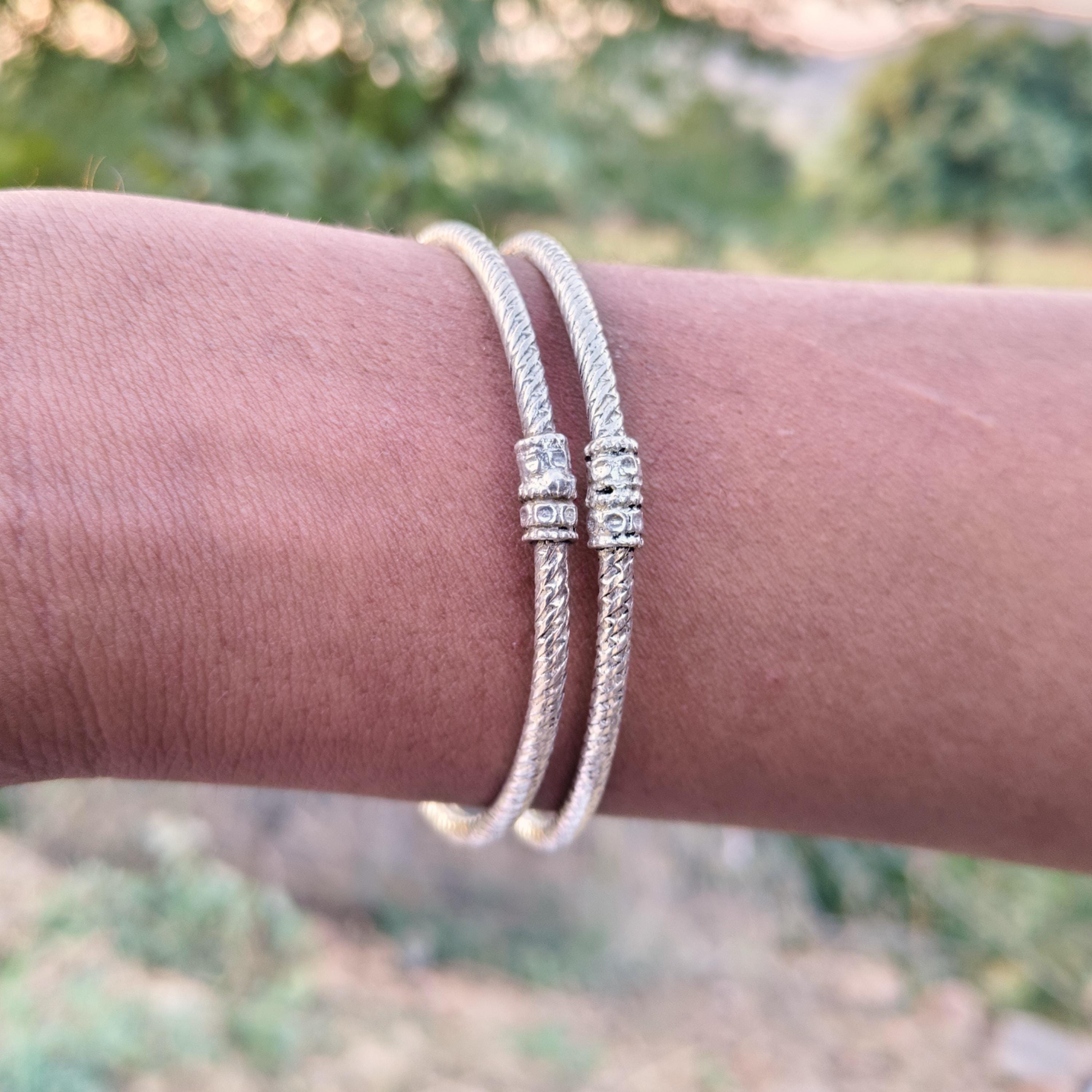 Handmade Oxidized Sterling Silver Twisted Bangle Set | Ethnic Kada