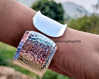 Handgesmede sterlingzilveren manchetarmband, dikke statementarmband