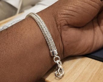 Pulsera de cadena trenzada de plata de ley hecha a mano / Joyería minimalista unisex