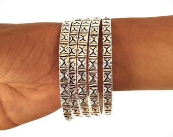 Hammered Sterling Silver Bangle Set of 5, Boho Stacking Bracelets