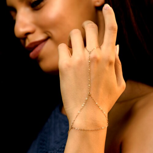 Gold Filled Finger Ring Bracelet Triangle Slave Bracelet Etsy