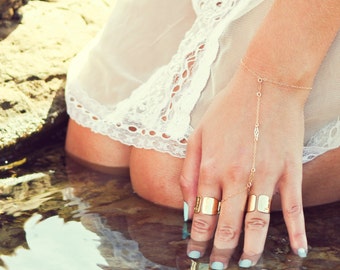 Gold Filled Ring Bracelet, Gold Slave Bracelet/ Ring Bracelet with Adjustable Size