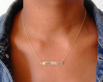 Hand stamped Bar Necklace - 14k gold filled Pendants - Calligraphy Font Custom Name Bar Necklace - Mother's Bar Necklace - Hand Lettering