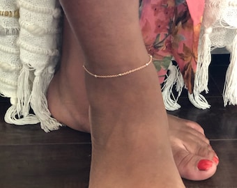 Rose Gold Anklet - Gold Coin Chain Ankle Bracelet - Boho Beach Anklet - Minimalist Dainty Anklet - Summer Ankle Bracelet - Gift For Her