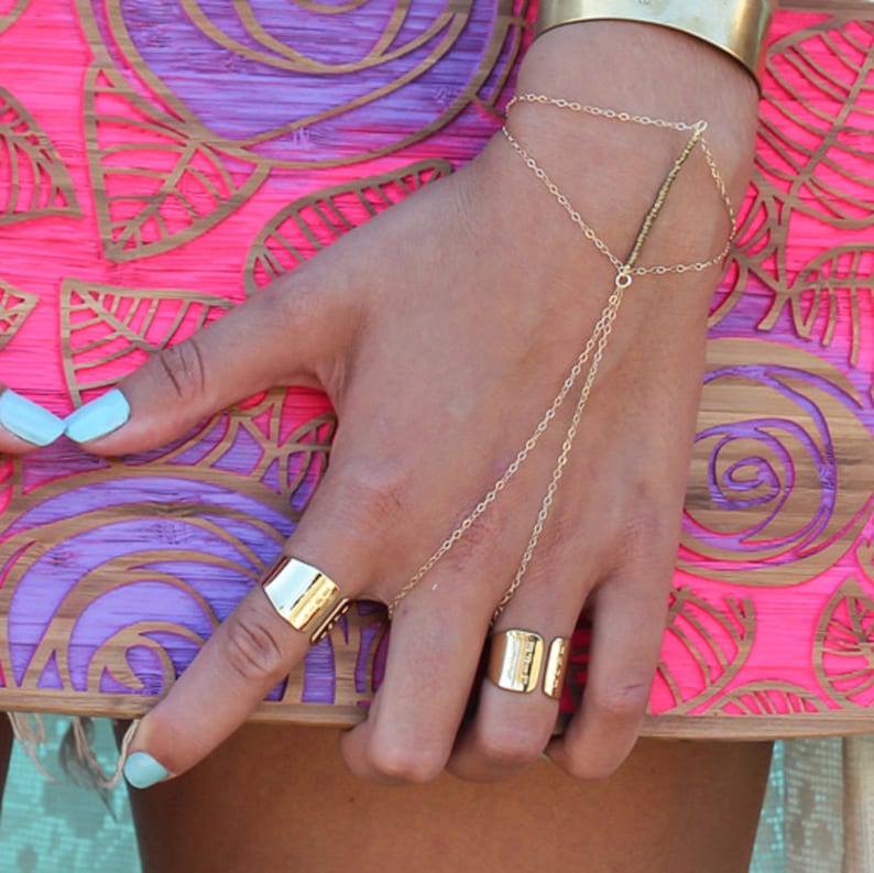 Delicate Ring Bracelet Gold Dainty Ring Bracelet/ Gold Finger Etsy