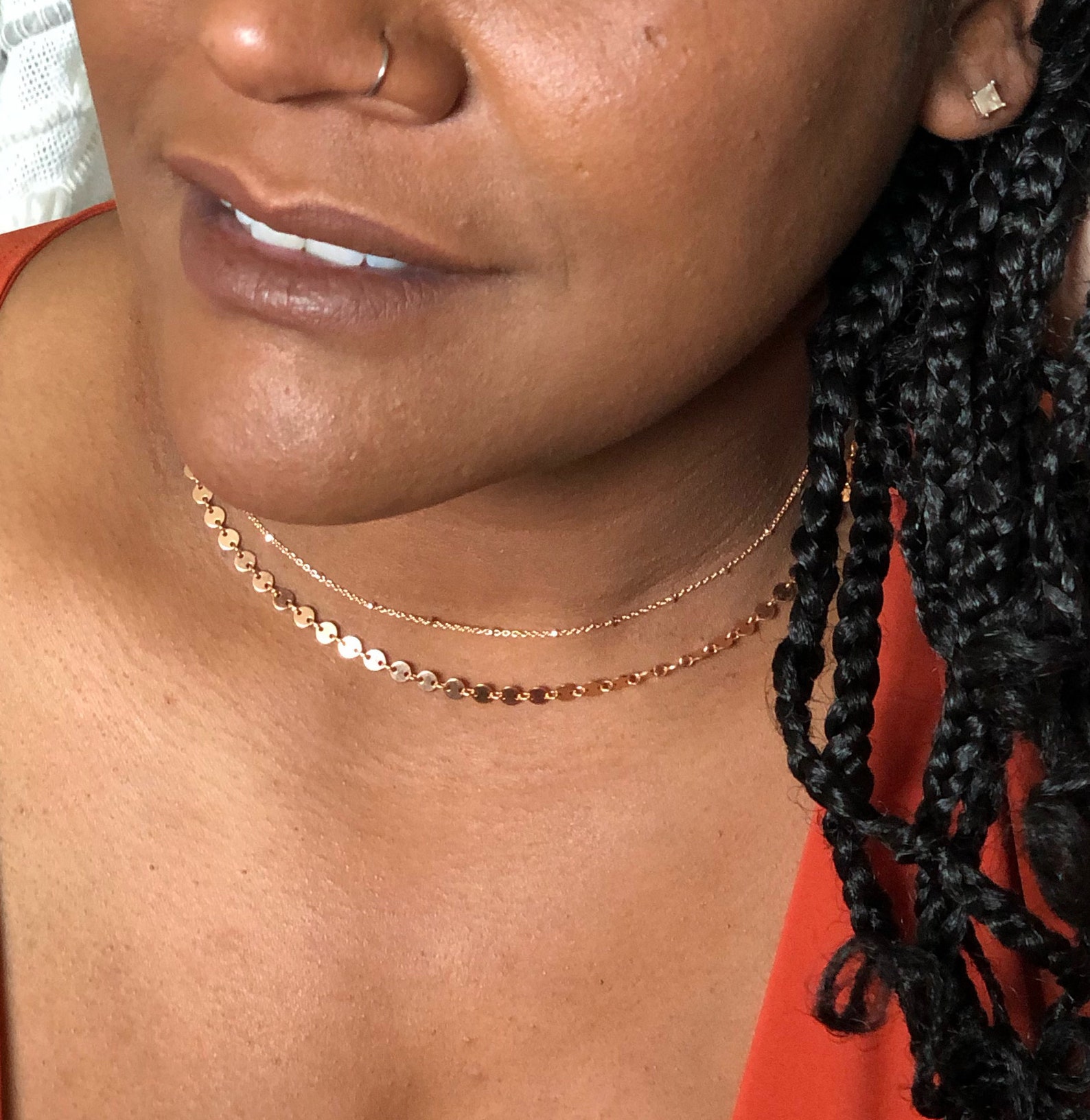 Rose Gold Simple Necklace/ Rose Gold Chain Necklace With Ball Etsy