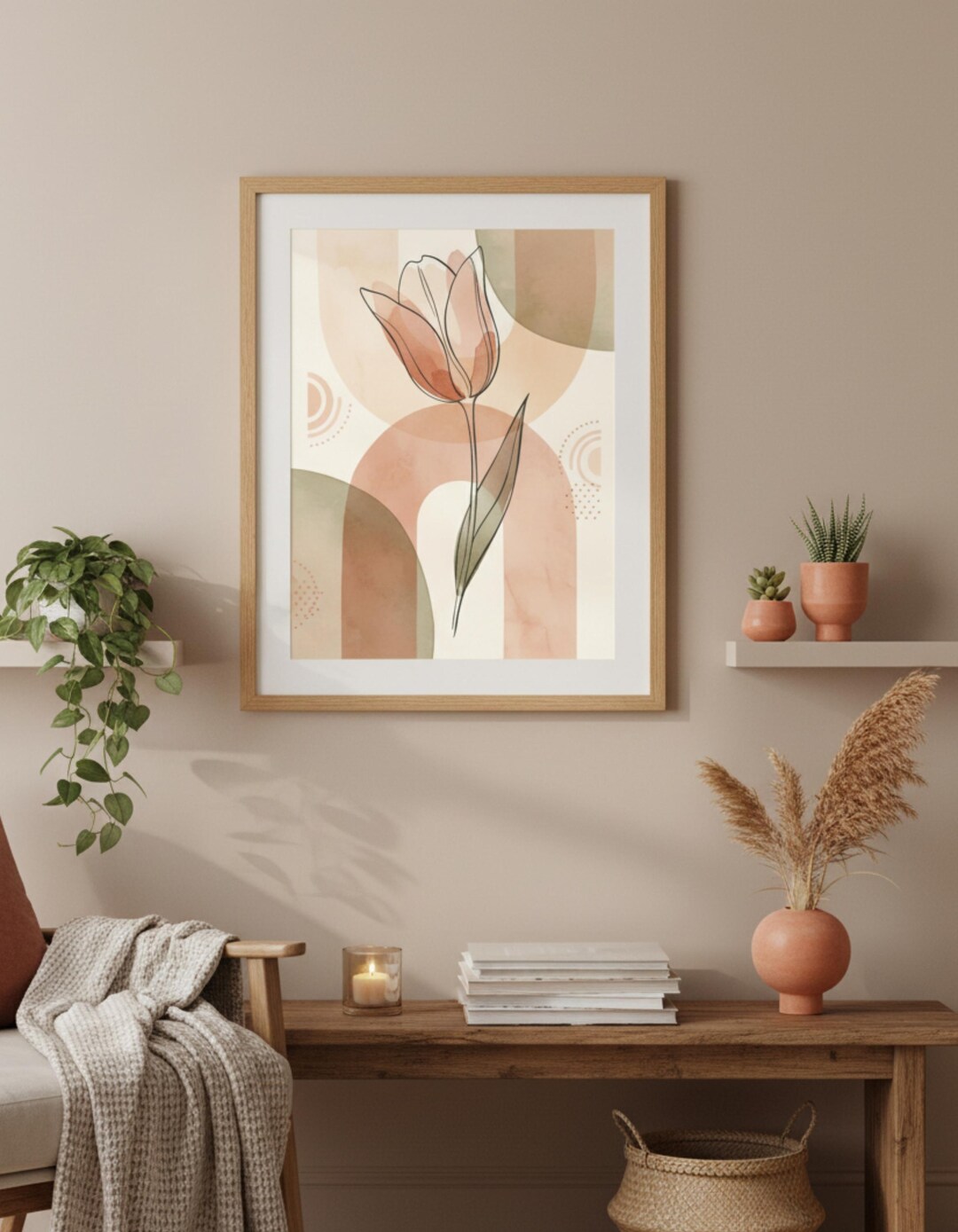 Tulip Boho Minimalist Wall Art Print | Neutral Floral Line Art | Modern ...